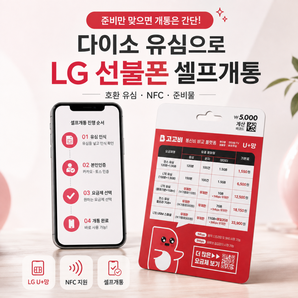 다이소 유심칩으로 LG 선불폰 셀프개통하는 방법｜호환 유심·NFC·준비물