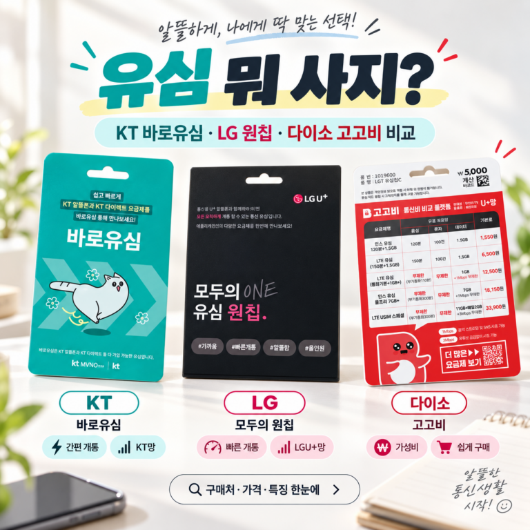 편의점 선불유심 구매 가이드｜KT 바로유심·LG 원칩·다이소 고고비 비교