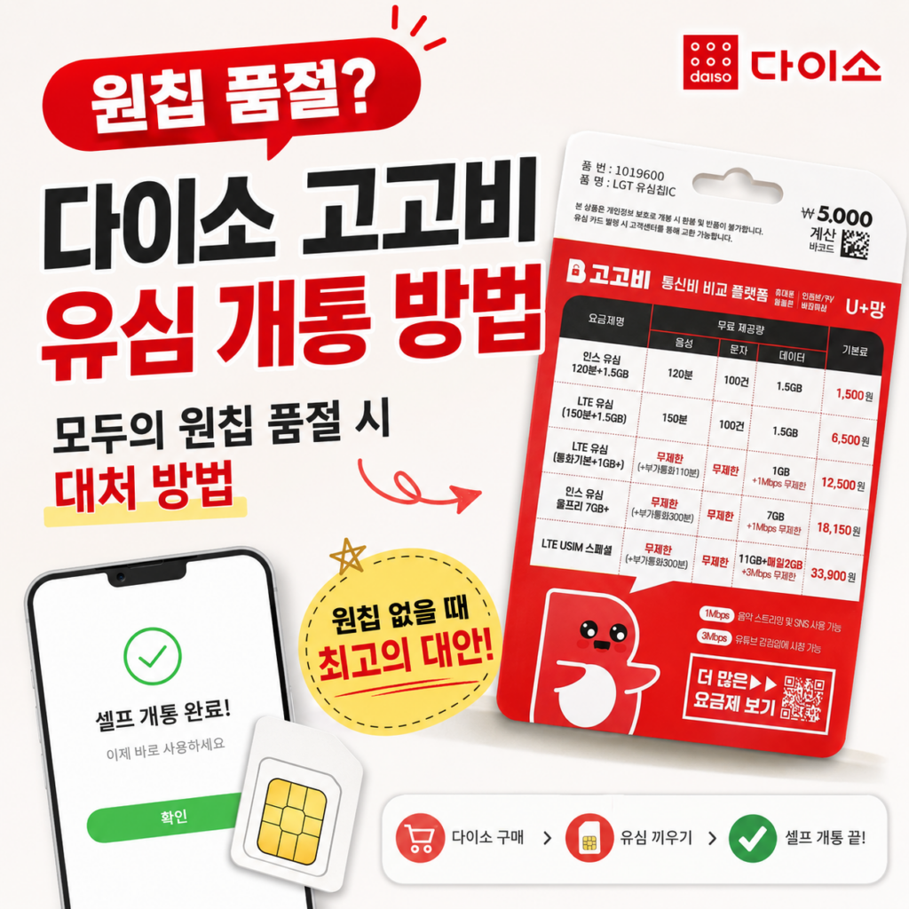다이소 고고비 유심 개통 방법｜모두의 원칩 품절 시 대체 방법