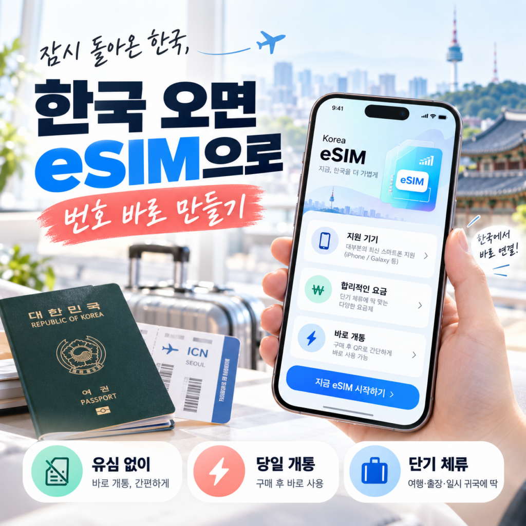 임시 귀국할 때 한국 전화번호 만들기｜선불 eSIM 기종·비용·개통 방법